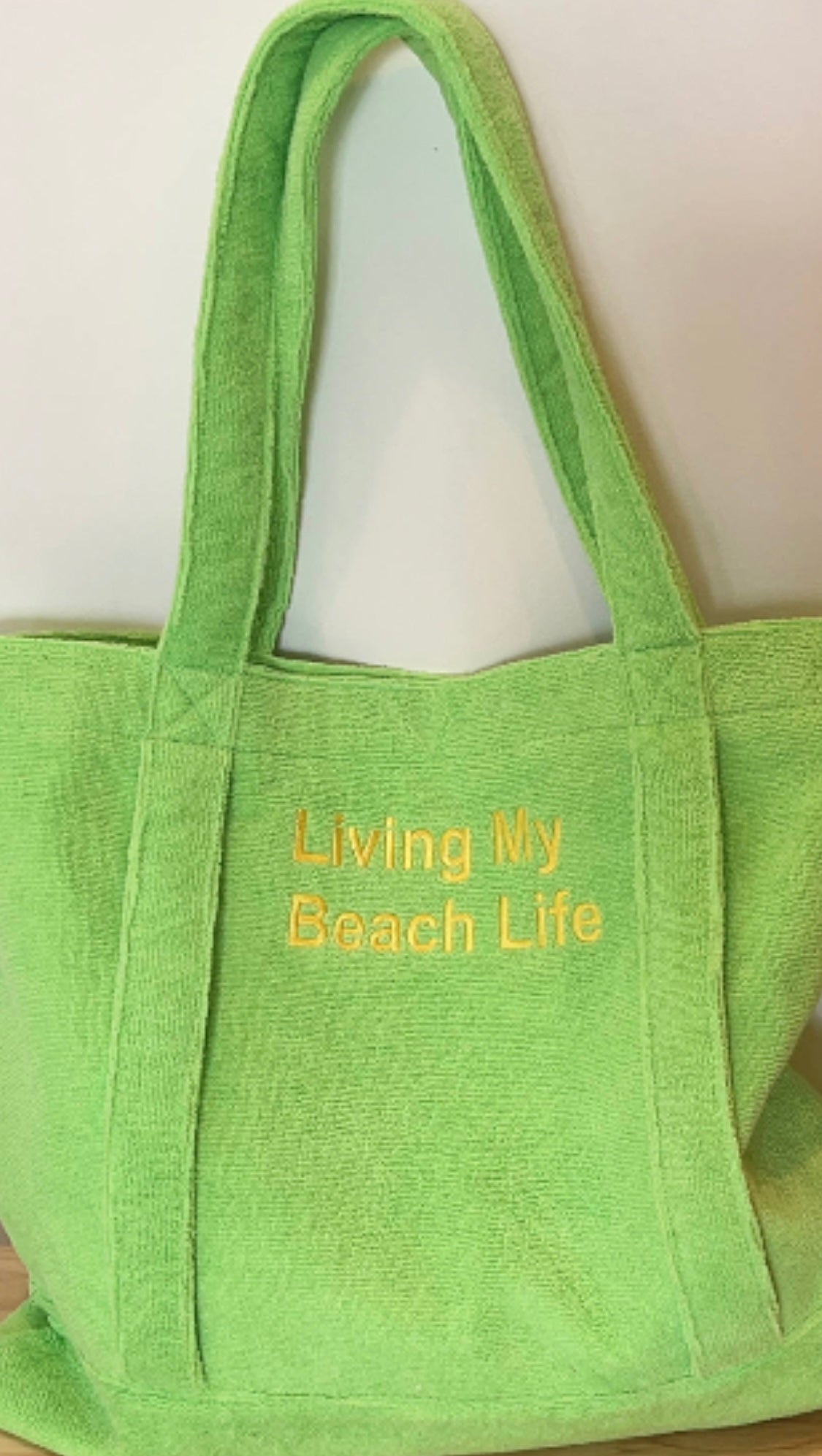 Terry Cloth Fabric Just Breathe and Living My Beach Life Bag