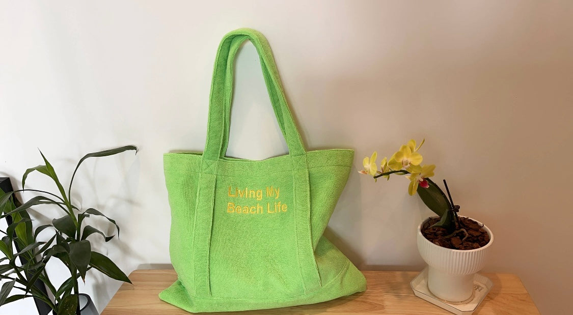 Terry Cloth Fabric Just Breathe and Living My Beach Life Bag